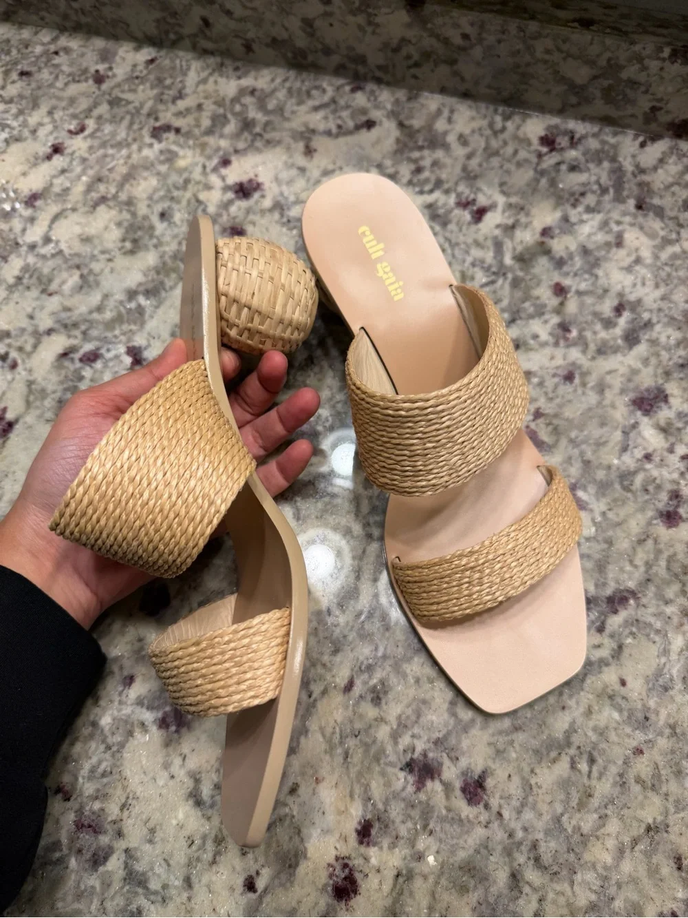 Cult Gaia Woven Two Band Slide Heels Sandals Vacation Resortwear